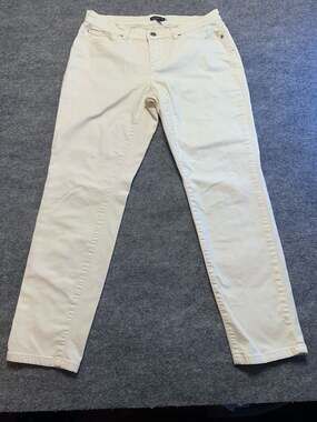 Eileen Fisher Cream Off-White Stretch Casual Denim Straight Leg Jeans Size 10